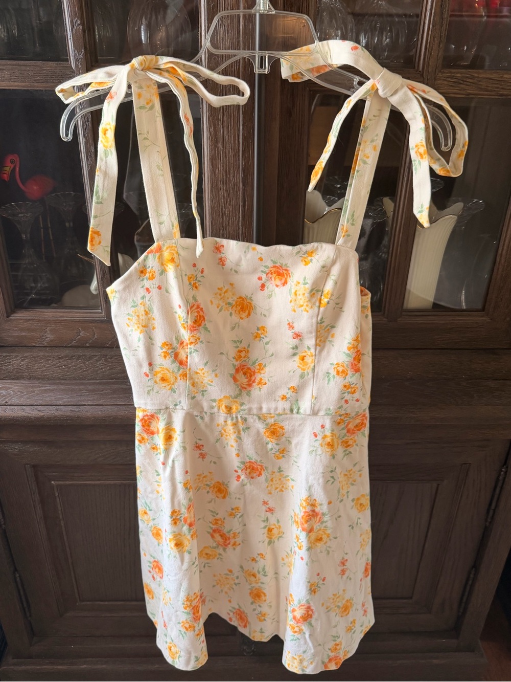 Zara Cream Sundress with Yellow & Orange Floral Print